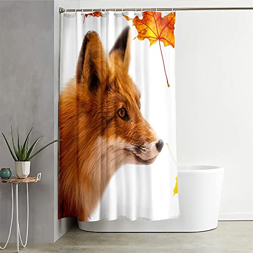 Chickwin Duschvorhang Wasserdicht, 3D Fuchs Anti-Schimmel Waschbar Antischimmel Polyester Badewanne Shower Curtain mit 12 Ringes- für Badezimmer Vorhänge Decor (Gelber Fuchs,180x200cm) von Chickwin