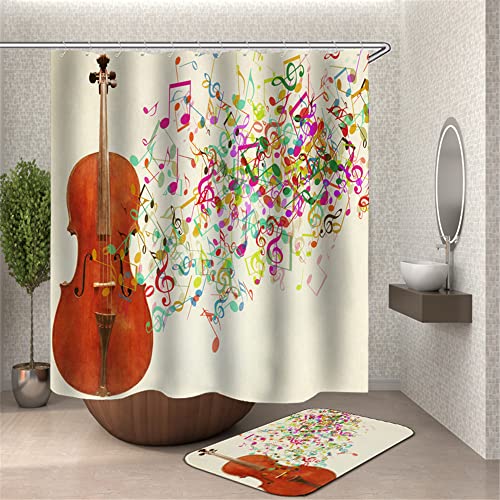 Chickwin Duschvorhang Wasserdicht, 3D Musik Drucken Anti-Schimmel Waschbar Antischimmel Badewanne Shower Curtain mit 12 Ringes- für Badezimmer Vorhänge Decor (Violine,180x200cm) von Chickwin
