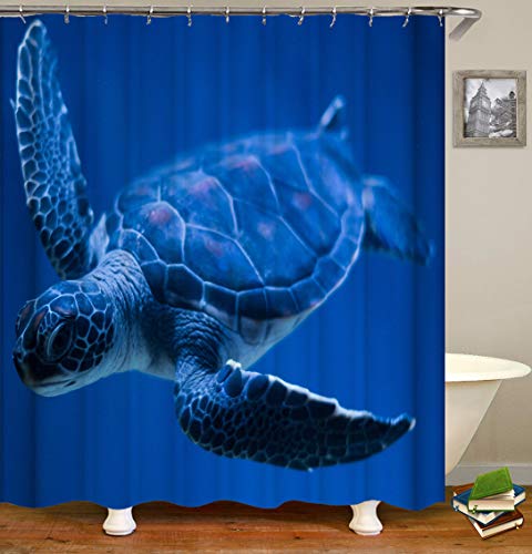 Chickwin Duschvorhang Wasserdicht Anti-Schimmel 3D Meerestiere Drucken Polyester Bad Vorhang mit 12 Duschvorhangringe für Badezimmer Decor (180x180cm,Blaue Schildkröte) von Chickwin