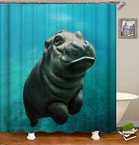 Chickwin Duschvorhang Wasserdicht Anti-Schimmel 3D Meerestiere Drucken Polyester Bad Vorhang mit 12 Duschvorhangringe für Badezimmer Decor (90x180cm,Grüne Seekuh) von Chickwin