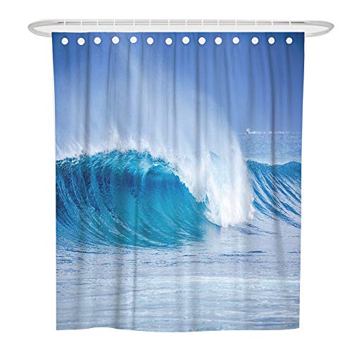 Chickwin Duschvorhang Wasserdicht Anti-Schimmel 3D Sommer Meereswelle Drucken Polyester Bad Vorhang mit 12 Duschvorhangringe für Badezimmer Decor (Blaue Welle,180x180cm) von Chickwin