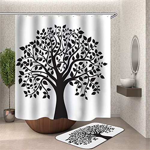 Chickwin Duschvorhang Wasserdicht Anti-Schimmel Shower Curtain Waschbar Polyester Badezimmer Vorhänge mit 12 Duschvorhangringe für Badezimmer Decor- 3D Schwarz Weiß (Lebensbaum,180x200cm) von Chickwin