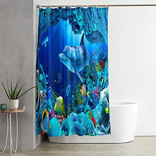 Chickwin Duschvorhang Wasserdicht Antischimmel,Duschvorhänge mit 3D Motiv Badezimmer Polyester Waschbar Bad Vorhang mit 12 Duschvorhangringe Badewanne Vorhang (200x200cm,Ozean Welt) von Chickwin