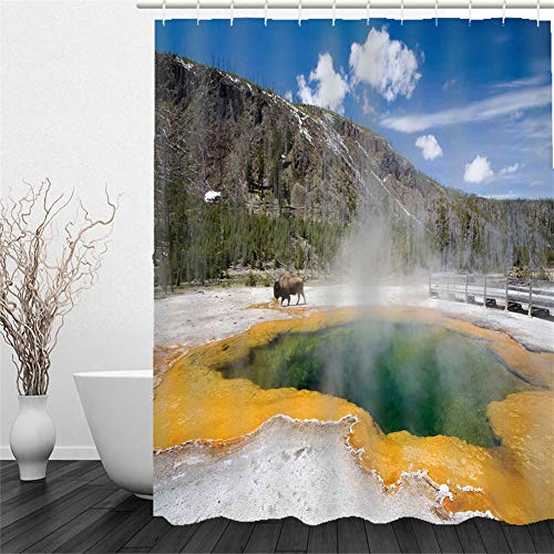 Chickwin Duschvorhang Wasserdicht Antischimmel,Duschvorhänge mit 3D Motiv Badezimmer Polyester Waschbar Bad Vorhang mit 12 Duschvorhangringe Badewanne Vorhang (Yellowstone National Park,180x200cm) von Chickwin