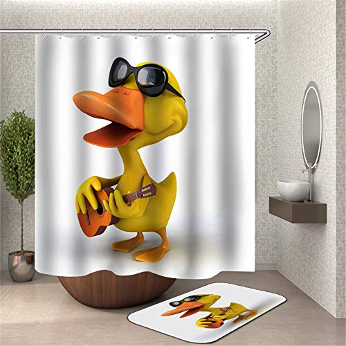 Chickw1 Duschvorhang mit 12 Ringe, Polyestergewebe Wasserdicht Anti-Schimmel Maschinenwaschbar Duschvorhang Bad Vorhang für Badewanne Duschen Badezimmer Dekorative (150x180cm,Kleine gelbe Ente) von Chickwin