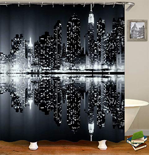 Chickwin Duschvorhang mit 12 Ringe, Polyestergewebe Wasserdicht Anti-Schimmel Maschinenwaschbar Duschvorhang Bad Vorhang für Badewanne Duschen Badezimmer Dekorative (New York,120x180cm) von Chickwin