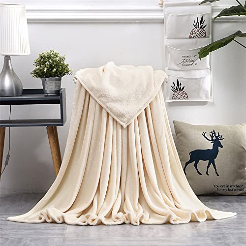 Chickwin Einfarbig Kuscheldecke Flauschig, Wohndecke Flanelldecke Soft Weiche Warm TV-Decke Mikrofaser Sofadecke Couchdecke Bettüberwurf Tagesdecke -20 Farben (120x200cm,Beige Weiß) von Chickwin