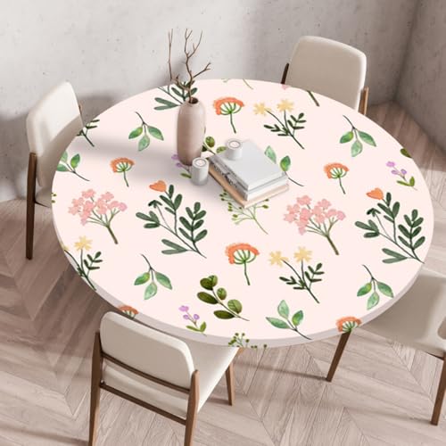 Chickwin Elastische Runde Tischdecke 3D Blumen Pflanzenmuster Wasserdicht Wischbare rutschfeste Garten Tischdecke mit Gummizug Tischabdeckung für Drinnen Draußen Esstisch (Blume 7,140cm) von Chickwin