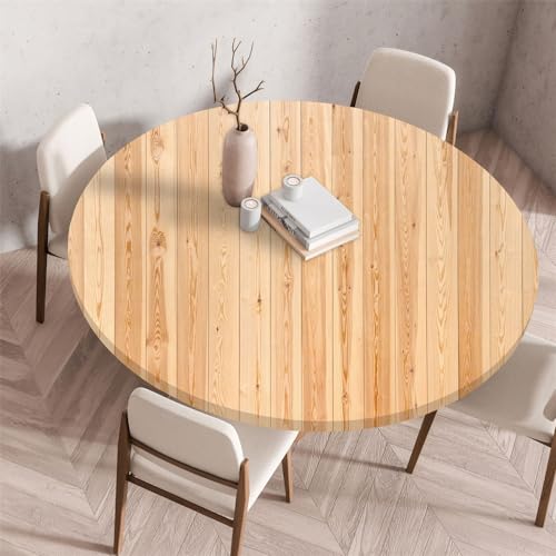 Chickwin Elastische Tischdecke Rund Outdoor Fleckschutz Abwischbar 3D Hölzerne Textur Muster Anti-Rutsch Round Gartentischdecke Tischdecke für Küche Camping Picknick (70cm,Holzfarbe) von Chickwin