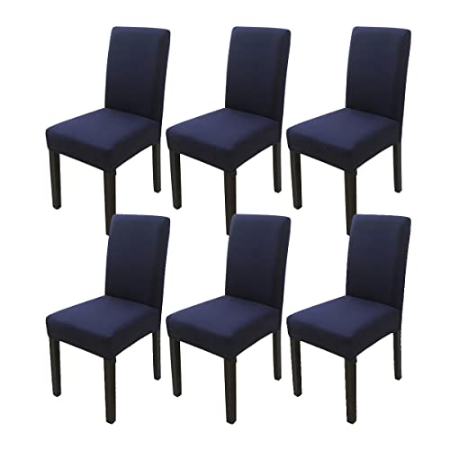 Chickwin Esszimmerstuhlbezug 6er Set, Stretch Esszimmerstuhl Schonbezug Moderne hohe Rückenlehne Stuhlbezug, Elastischer Waschbarer Esszimmerstuhl Sitzschutz für Küche Esszimmer (Marineblau) von Chickwin