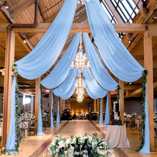 Chickwin Europäisch Hochzeit Vorhang Hochzeitsbogen, Tüll Querbehang,Freihanddeko Himmelbett Vorhänge,Stoff Transparent Voile Dekoration für Fotohintergrund Zeremonie Hochzeitsdeko (Blau,75x600cm) von Chickwin