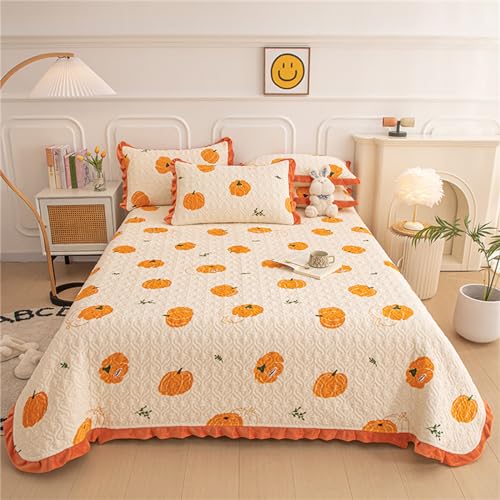 Chickwin Flanell Gesteppte Tagesdecke, Bettüberwurf Gesteppt Bedspreads Chic Tagesdecken Weiche Überwurfdecke Wendedesign Patchworkdecke für Einzelbett Doppelbett (250x230cm,Orange Kürbis B) von Chickwin