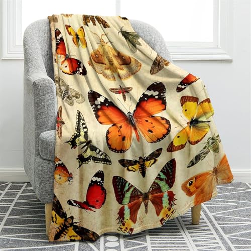 Chickwin Flanell Kuscheldecke, 3D Schmetterling Drucken Fleecedecke Flanelldecke Kinder Erwachsene Flauschig Warm Wohndecke Sofaüberwurf Decke Wohnzimmerdecke (150x200cm,Beige) von Chickwin