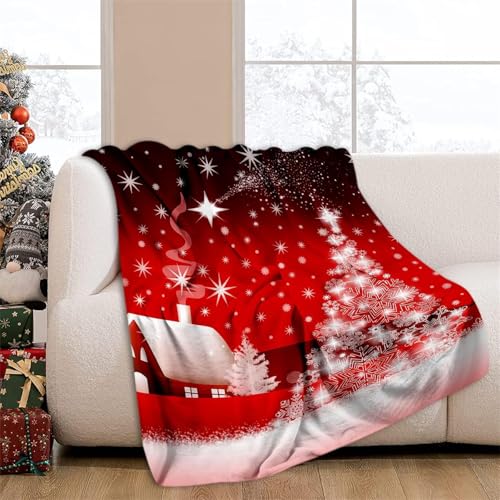Chickwin Flanell Kuscheldecke,Frohe Weihnachten Fleecedecke Flanelldecke Kinder Erwachsene Flauschig Warm Wohndecke Sofaüberwurf Decke Mikrofaser Wohnzimmerdecke (150x200cm,Heiligabend A) von Chickwin