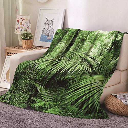 Chickwin Flanelldecke Kuscheldecke, 3D Pflanze Blätter Drucken Wohndecke Weiche Warm Decke Flauschige TV-Decke Mikrofaserdecke Sofadecke oder Bettüberwurf Tagesdecke (180x200cm,Grüner Dschungel) von Chickwin