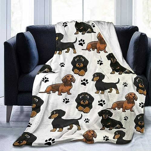 Chickwin Kuscheldecke Flauschig Decke 150x220 cm Flanell Fleecedecke Dackel, Wohndecke Fluffy Blanket Weich und Warme als Sofadecke Couchdecke Tagesdecke von Chickwin