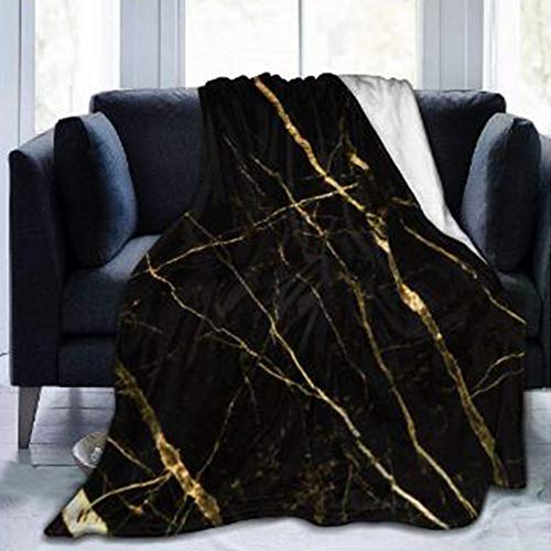 Chickwin Flanelldecke Kuscheldecke, Super Soft Weiche 3D Drucken Wohndecke Warm Flauschige Decke TV-Decke Mikrofaserdecke Sofadecke oder Bettüberwurf Tagesdecke (Schwarz Gold Marmor,100x150cm) von Chickwin