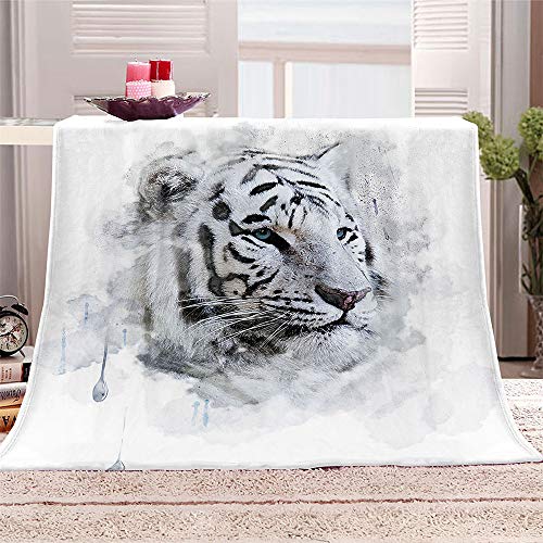 Chickwin Flanelldecke Kuscheldecke, Super Soft Weiche Wohndecke Warm Flauschige Decke TV-Decke Mikrofaserdecke Sofadecke oder Bettüberwurf Tagesdecke- Pflegeleicht (Weißer Tiger,180x240cm) von Chickwin