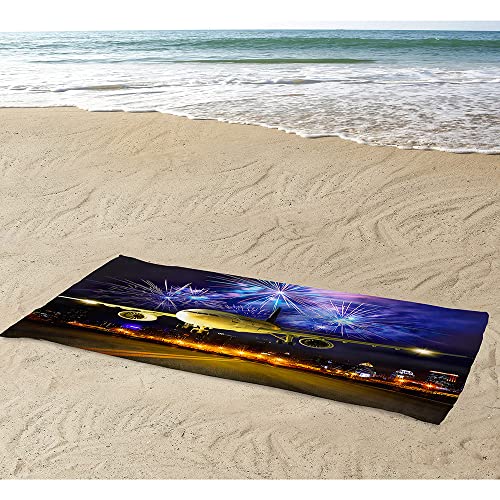 Chickwin Flugzeug Drucken Microfaser Strandtuch Große, Handtuch Leicht Tragbar Rechteckig Badetuch Schnelle trockene Wasseraufnahme Bad Pool Badetuch (75x150cm,Feuerwerk) von Chickwin