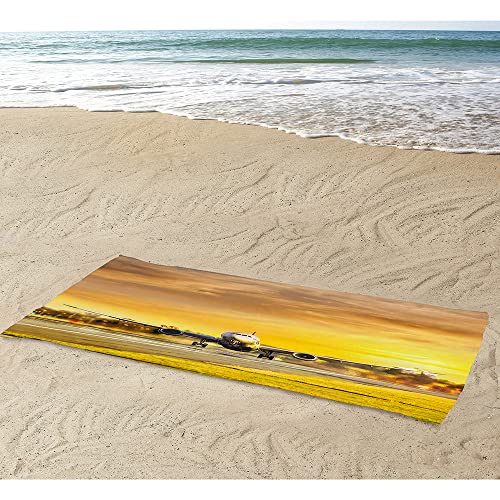 Chickwin Flugzeug Drucken Microfaser Strandtuch Große, Handtuch Leicht Tragbar Rechteckig Badetuch Schnelle trockene Wasseraufnahme Bad Pool Badetuch (80x180cm,Golden) von Chickwin