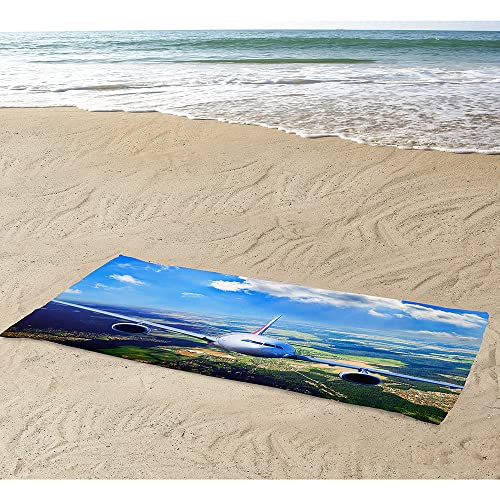 Chickwin Flugzeug Drucken Microfaser Strandtuch Große, Handtuch Leicht Tragbar Rechteckig Badetuch Schnelle trockene Wasseraufnahme Bad Pool Badetuch (80x180cm,Landschaft) von Chickwin