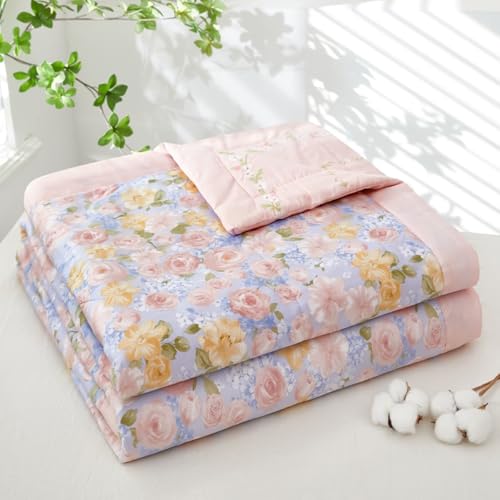 Chickwin Gesteppte Tagesdecke, 4.5 tog Tagesdecken Bettüberwurf Weich Komfortabel Mikrofaser Bettüberwürfe Sofa Überwurfdecke Kuscheldecke für Einzelbett Doppelbett (Rosa Blume,150x200cm) von Chickwin