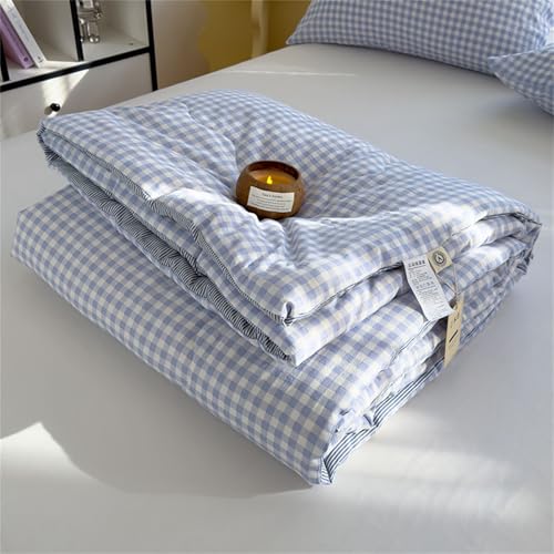 Chickwin Gingham Plaid Gesteppte Tagesdecke, Tagesdecken Bettüberwurf Weich Komfortabel Mikrofaser Bettüberwürfe Sofa Überwurfdecke Kuscheldecke für Schlafzimmer (Blassblau,150x200cm) von Chickwin