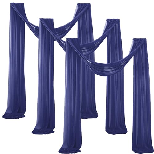 Chickwin Hochzeit Vorhang Hochzeitsbogen, 100D Chiffon Tüll Querbehang, 3PC Freihanddeko Himmelbett Vorhänge, Stoff Transparent Voile Dekoration für Fotohintergrund Hochzeitsdeko (Marineblau,75x550cm) von Chickwin