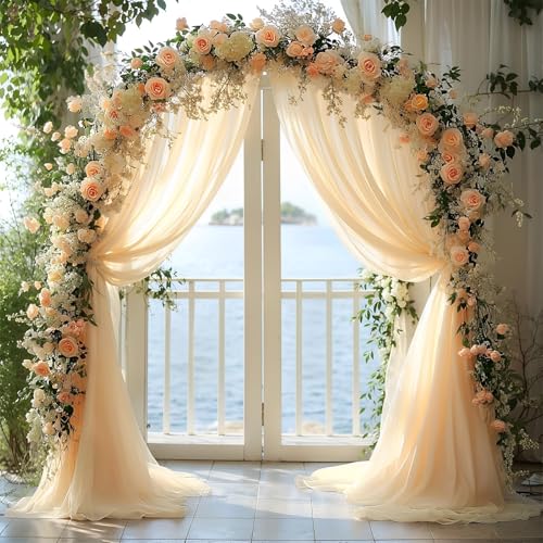 Chickwin Hochzeit Vorhang Hochzeitsbogen, 1pc Tüll Querbehang, Freihanddeko Himmelbett Vorhänge, Stoff Transparent Voile Dekoration, für Fotohintergrund Torbogen Hochzeitsdeko (Champagner,160x800cm) von Chickwin