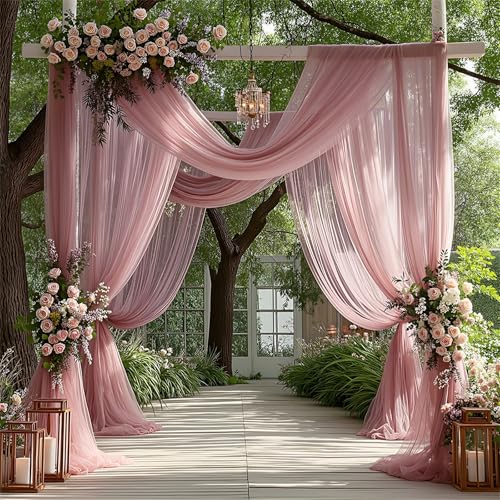 Chickwin Hochzeit Vorhang Hochzeitsbogen, 1pc Tüll Querbehang, Freihanddeko Himmelbett Vorhänge, Stoff Transparent Voile Dekoration, für Fotohintergrund Torbogen Hochzeitsdeko (Dunkelrosa,160x600cm) von Chickwin