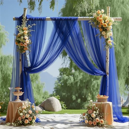 Chickwin Hochzeit Vorhang Hochzeitsbogen, 1pc Tüll Querbehang, Freihanddeko Himmelbett Vorhänge, Stoff Transparent Voile Dekoration, für Fotohintergrund Torbogen Hochzeitsdeko (Königsblau,160x800cm) von Chickwin