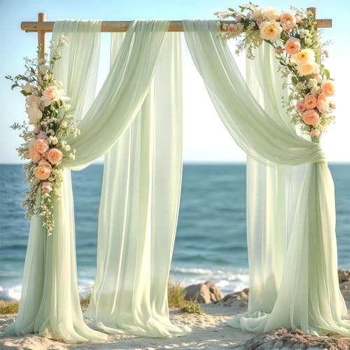 Chickwin Hochzeit Vorhang Hochzeitsbogen, Hängend Tüll Querbehang Himmelbett Vorhänge, Transparent Voile Dekoration, für Fotohintergrund Party Zeremonie Hochzeitsdeko (Hellgrün,1.6x8m) von Chickwin
