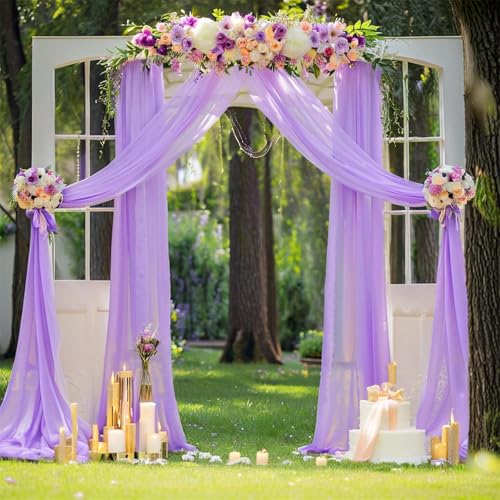 Chickwin Hochzeit Vorhang Hochzeitsbogen, Hängend Tüll Querbehang Himmelbett Vorhänge, Transparent Voile Dekoration, für Fotohintergrund Party Zeremonie Hochzeitsdeko (Lila,0.76x8m) von Chickwin