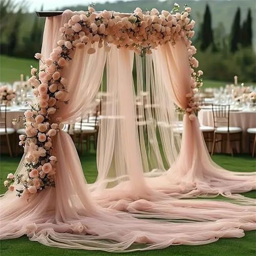 Chickwin Hochzeit Vorhang Hochzeitsbogen, Hängend Tüll Querbehang Himmelbett Vorhänge, Transparent Voile Dekoration, für Fotohintergrund Party Zeremonie Hochzeitsdeko (Rosa,1.6x1m) von Chickwin