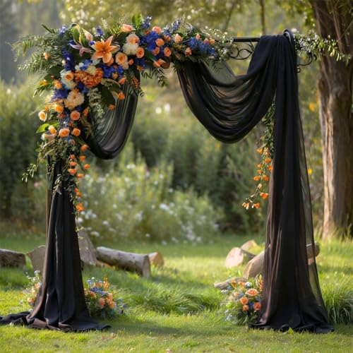Chickwin Hochzeit Vorhang Hochzeitsbogen, Hängend Tüll Querbehang Himmelbett Vorhänge, Transparent Voile Dekoration, für Fotohintergrund Party Zeremonie Hochzeitsdeko (Schwarz,1.6x8m) von Chickwin
