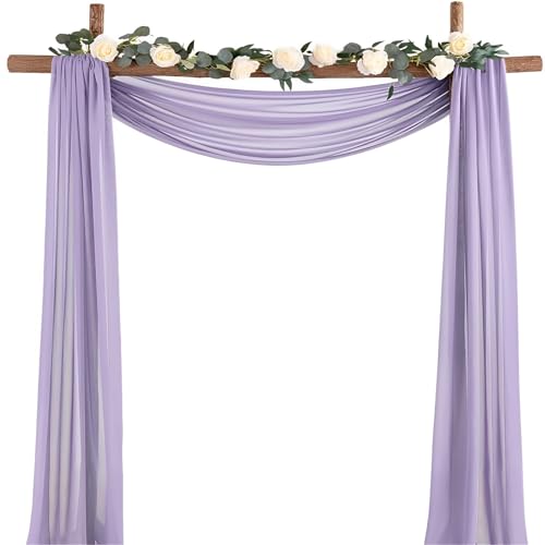 Chickwin Hochzeit Vorhang Hochzeitsbogen, Romantisch Nordisch Tüll Querbehang, Himmelbett Vorhänge, Stoff Transparent Voile Dekoration für Fotohintergrund Zeremonie Hochzeitsdeko (Lila,75x600cm) von Chickwin