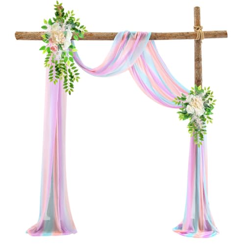 Chickwin Hochzeit Vorhang Hochzeitsbogen, Tüll Querbehang Freihanddeko, Stoff Transparent Voile Dekoration, für Fotohintergrund Party Torbogen Zeremonie Hochzeitsdeko (Bunt,75 * 600cm) von Chickwin