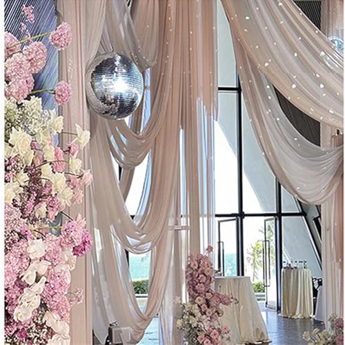 Chickwin Hochzeit Vorhang Hochzeitsbogen, Tüll Querbehang Freihanddeko, Stoff Transparent Voile Dekoration, für Fotohintergrund Party Torbogen Zeremonie Hochzeitsdeko (Champagner,0.76 * 8m) von Chickwin