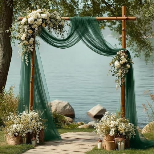 Chickwin Hochzeit Vorhang Hochzeitsbogen, Tüll Querbehang Freihanddeko, Stoff Transparent Voile Dekoration, für Fotohintergrund Party Torbogen Zeremonie Hochzeitsdeko (Dunkelgrün,80X800cm) von Chickwin