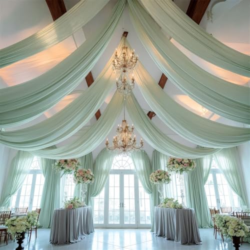 Chickwin Hochzeit Vorhang Hochzeitsbogen, Tüll Querbehang Freihanddeko, Stoff Transparent Voile Dekoration, für Fotohintergrund Party Torbogen Zeremonie Hochzeitsdeko (Graublau,75 * 300cm) von Chickwin