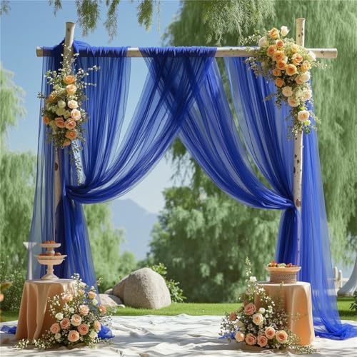 Chickwin Hochzeit Vorhang Hochzeitsbogen, Tüll Querbehang Freihanddeko, Stoff Transparent Voile Dekoration, für Fotohintergrund Party Torbogen Zeremonie Hochzeitsdeko (Königsblau,160x600cm) von Chickwin