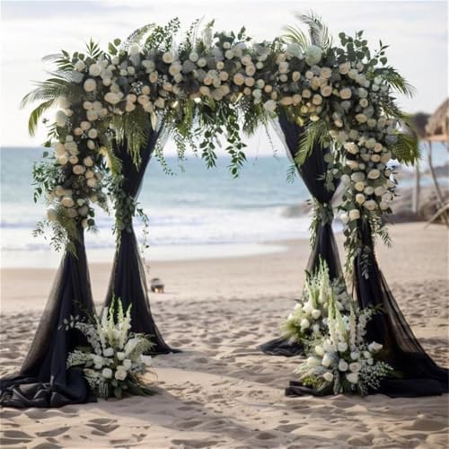 Chickwin Hochzeit Vorhang Hochzeitsbogen, Tüll Querbehang Freihanddeko, Stoff Transparent Voile Dekoration, für Fotohintergrund Party Torbogen Zeremonie Hochzeitsdeko (Schwarz,1.6 * 1m) von Chickwin