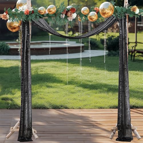 Chickwin Hochzeit Vorhang Hochzeitsbogen, Tüll Querbehang Freihanddeko, Stoff Transparent Voile Dekoration, für Fotohintergrund Party Torbogen Zeremonie Hochzeitsdeko (Schwarz,30 * 600cm) von Chickwin