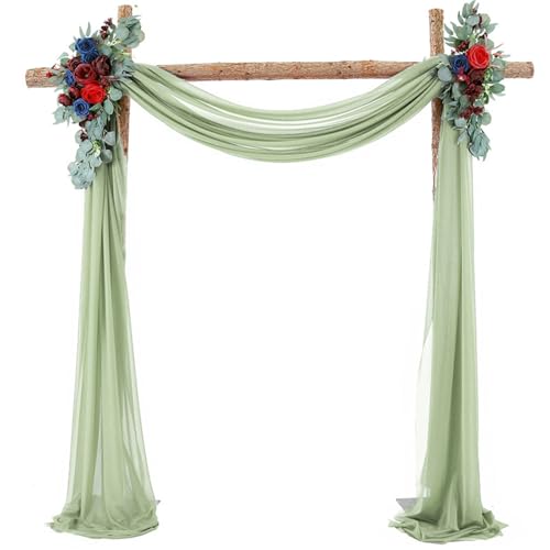 Chickwin Hochzeit Vorhang Hochzeitsbogen, Tüll Querbehang Himmelbett Vorhänge mit 2 Bändern, Transparent Voile Dekoration, für Fotohintergrund Party Zeremonie Hochzeitsdeko (Grün,75x1000cm) von Chickwin