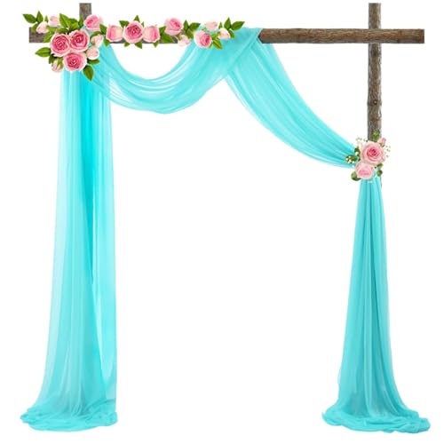 Chickwin Hochzeit Vorhang Hochzeitsbogen, Tüll Querbehang Himmelbett Vorhänge mit 2 Bändern, Transparent Voile Dekoration, für Fotohintergrund Party Zeremonie Hochzeitsdeko (Hellblau,75x1000cm) von Chickwin
