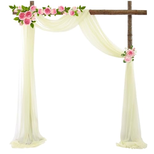Chickwin Hochzeit Vorhang Hochzeitsbogen, Tüll Querbehang Himmelbett Vorhänge mit 2 Bändern, Transparent Voile Dekoration, für Fotohintergrund Party Zeremonie Hochzeitsdeko (Hellgelb,50x570cm) von Chickwin