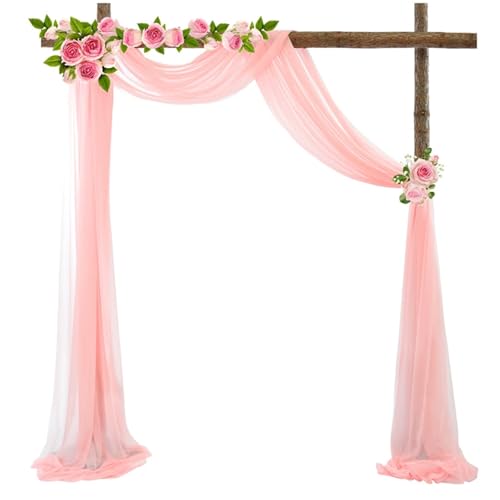 Chickwin Hochzeit Vorhang Hochzeitsbogen, Tüll Querbehang Himmelbett Vorhänge mit 2 Bändern, Transparent Voile Dekoration, für Fotohintergrund Party Zeremonie Hochzeitsdeko (Hellrosa,75x1000cm) von Chickwin