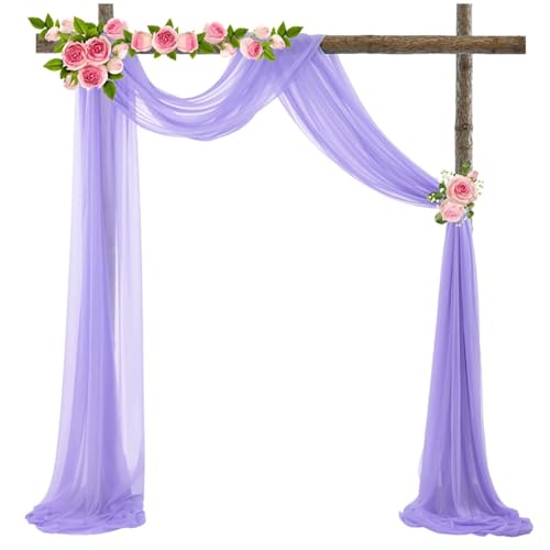 Chickwin Hochzeit Vorhang Hochzeitsbogen, Tüll Querbehang Himmelbett Vorhänge mit 2 Bändern, Transparent Voile Dekoration, für Fotohintergrund Party Zeremonie Hochzeitsdeko (Lila,75x550cm) von Chickwin