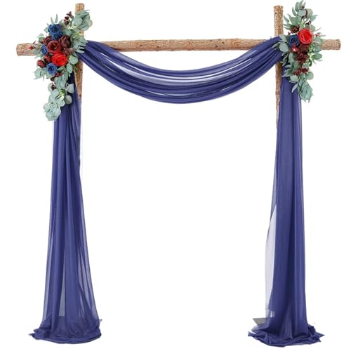 Chickwin Hochzeit Vorhang Hochzeitsbogen, Tüll Querbehang Himmelbett Vorhänge mit 2 Bändern, Transparent Voile Dekoration, für Fotohintergrund Party Zeremonie Hochzeitsdeko (Marineblau,75x1000cm) von Chickwin