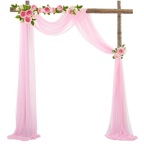Chickwin Hochzeit Vorhang Hochzeitsbogen, Tüll Querbehang Himmelbett Vorhänge mit 2 Bändern, Transparent Voile Dekoration, für Fotohintergrund Party Zeremonie Hochzeitsdeko (Rosa,75x1000cm) von Chickwin